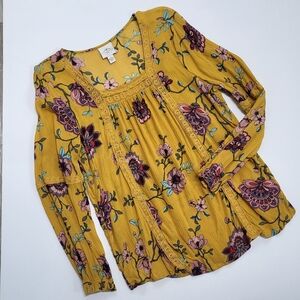Mustard Yellow Floral Gauzy  Top